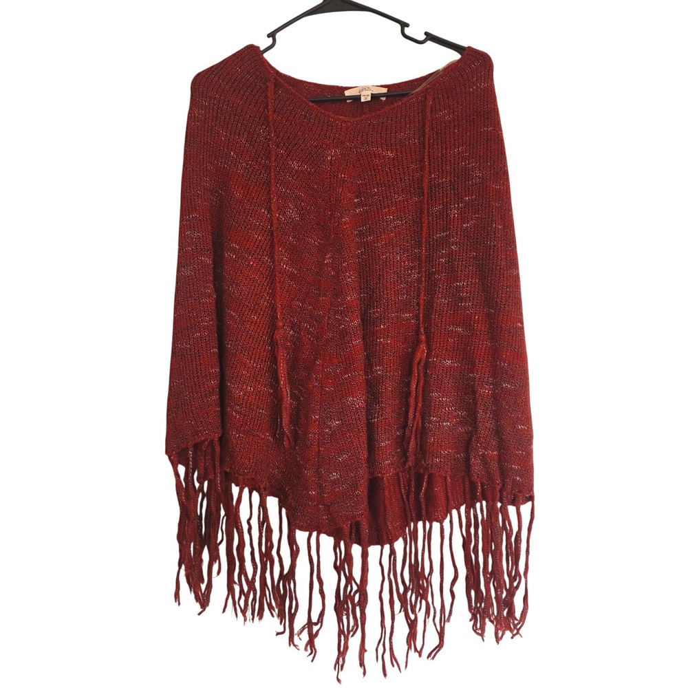 Love Tree Los Angeles Women Red Knit Poncho Fringe One Size